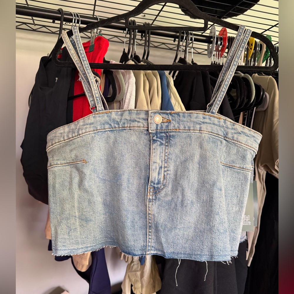 wild fable Light Blue Denim Crop Tube Top with Straps